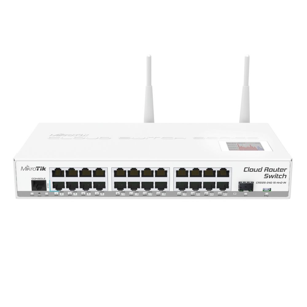 Точка доступа Wi-Fi MIKROTIK CRS125-24G-1S-2HnD-IN Switch. Wifi 2.4GHz 802.11 a/b/g/n. Ethernet 24x 10/100/1000 + 1x SFP. PoE. Console, LCD touchscreen {10} (000163)