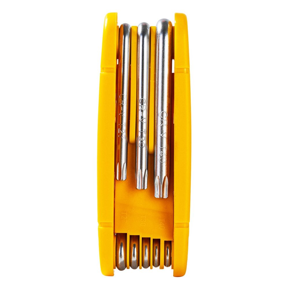  Набор складных шестигранных ключей "TORX" Deli DL234308 размеры T9,T10,T15,T20,T25,T27,T30,T40, пластиковый держатель