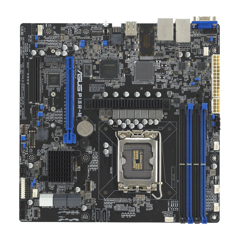 Материнская плата ASUS P13R-M, LGA 1700, Intel C262, 4xDDR5 ECC, 8xSATA, 1xM.2, 1xPCIe 5.0 x16, 2x1Gb LAN, 3xUSB-A 3.2 Gen 2, 1xVGA, mATX