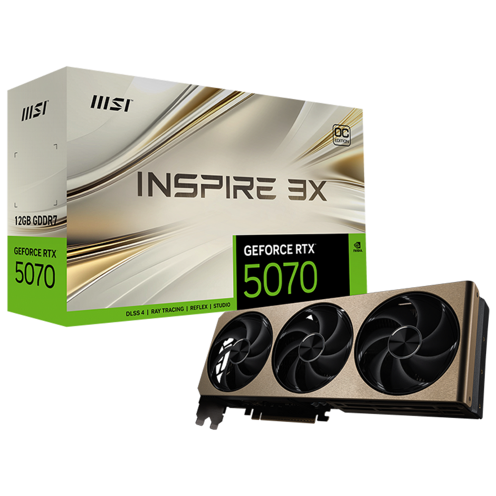 MSI RTX 5070 INSPIRE 3X OC {GeForce PCI-E (RTX 5070 12G INSPIRE 3X OC) 12GB GDDR7 192bit 2557/28000MHz HDMI 3*DP}
