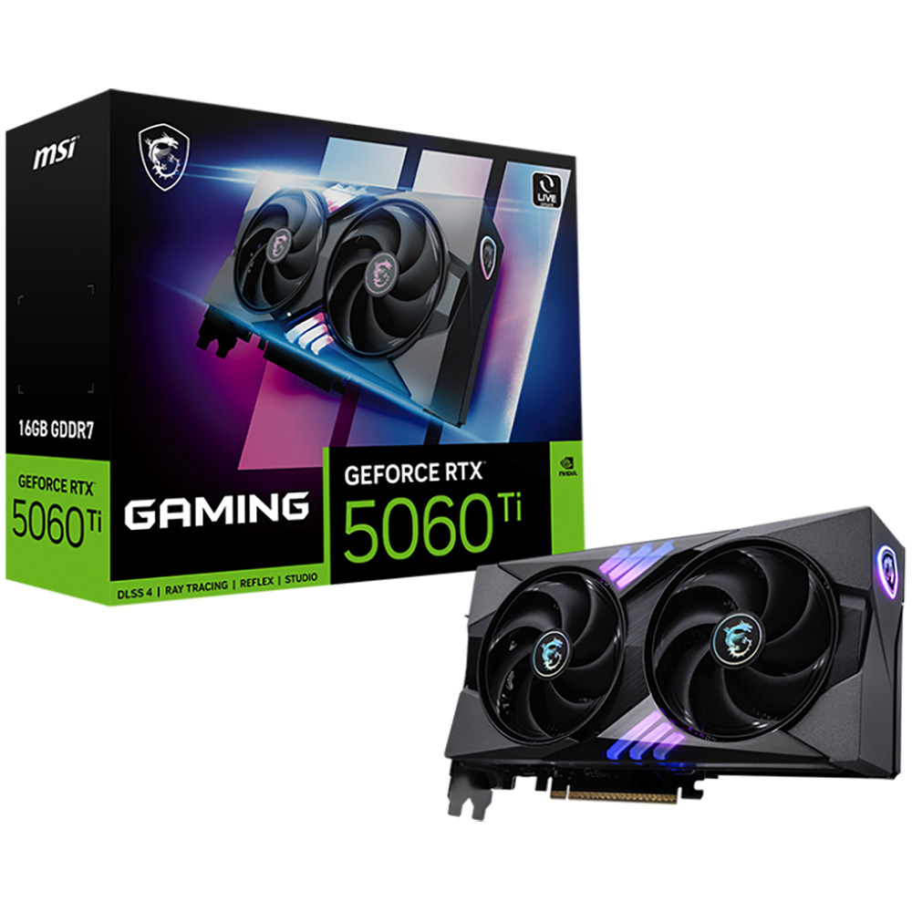 Видеокарта MSI PCI-E 5.0 RTX 5060 Ti 16G GAMING NVIDIA GeForce RTX 5060TI 16Gb 128bit GDDR7 2572/28000 HDMIx1 DPx3 HDCP Ret