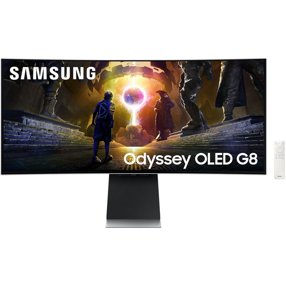 Монитор 34" SAMSUNG S34DG852SI Odyssey OLED G8 Ultra WQHD Smart Curved OLED, 3440x1440, 175Hz, 0,03ms, 250сd/m, 1000000:1, HDR10 | 2xHDMI(2.1), DP(1.4), 2xUSB3.0 | HAS, ExPSU, Speakers, Vesa 100, Silver/Black