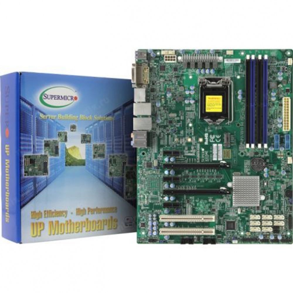 Материнская плата SuperMicro SuperMicro MBD-X11SAE-F-O, RTL ATX LGA 1151 Up to 64GB Unbuffered ECC/non-ECC UDIMM DDR4-2400MHz in 4 DIMM slots 6 USB 2.0 ports (2 rear + 4 headers) 6 USB 3.0 ports (2 rear + 4 headers) 2 PCI-E 3.0 x16 2 PCI-E 3.0 x12 - 5V PCI 32bit {10}