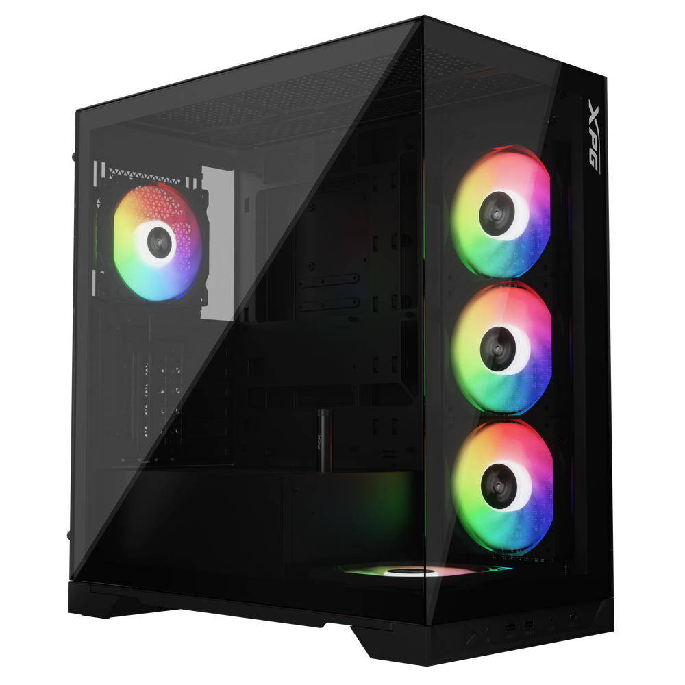 Компьютерный корпус XPG INVADER X BLACK (INVADERXMT-BKCWW) Mid-Tower Gaming ATX PC Case with Panoramic View, Tempered Glass Panels, and RGb Lighting Black