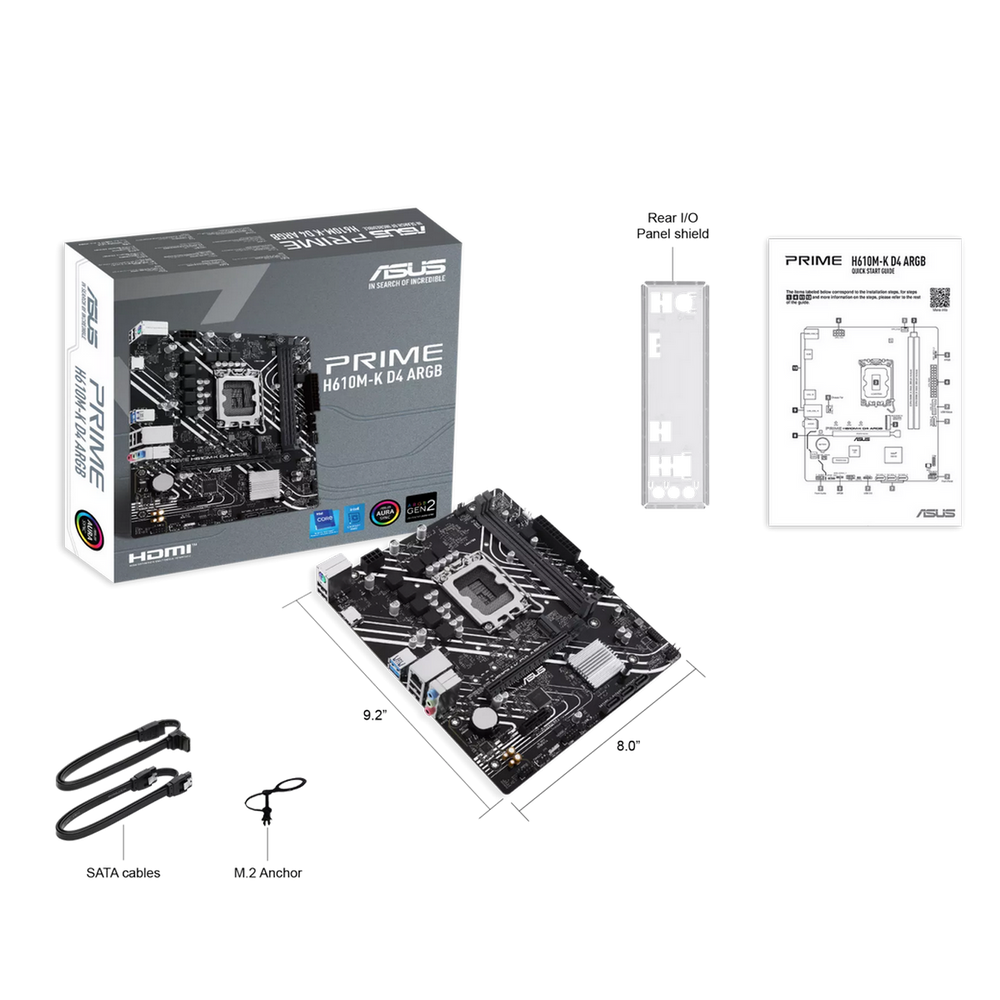 Материнская плата ASUS PRIME H610M-K D4 ARGB LGA1700 mATX 2xDDR4 PCIEx16 PCIEx1 M.2 HDMI GLAN