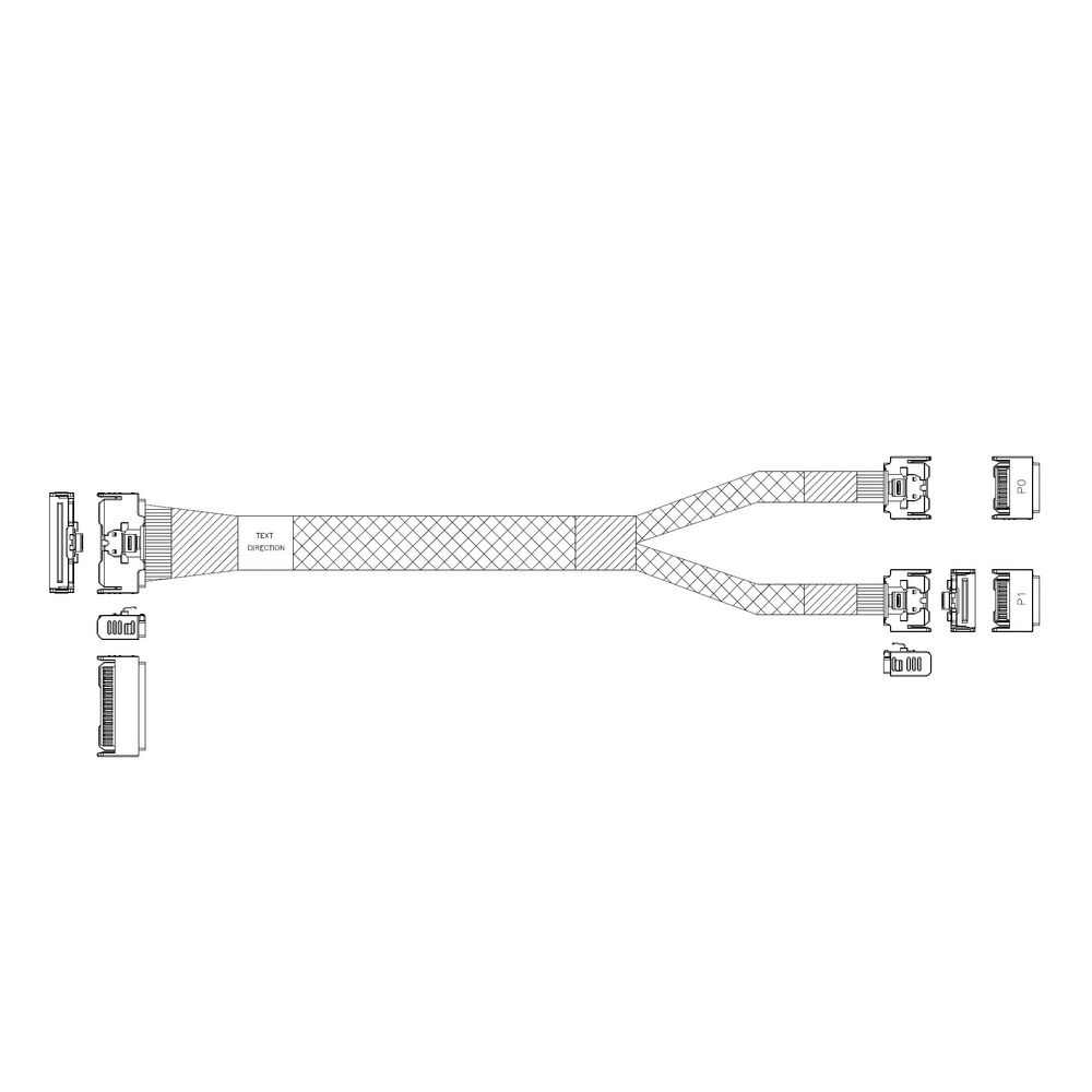 Кабель L285MM005-SD-R Cable MCIO x8 74P (STRAIGHT TYPE)  -TO-  2*MCIO x4 38P (STRAIGHT TYPE) , L:80cm