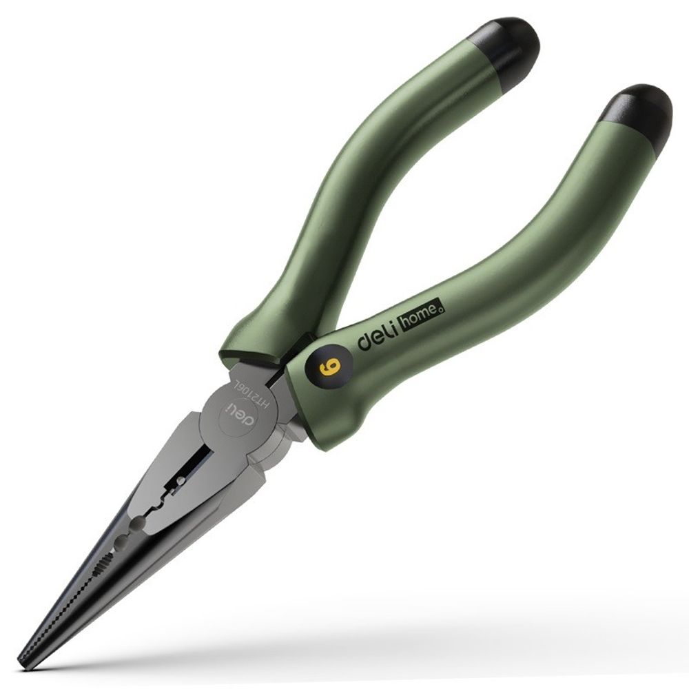 Удлиненные плоскогубцы "Home Series Green" Deli HT2106L 160мм, эксклюзивный дизайн, рукоятка из высококачественного софттач пластика