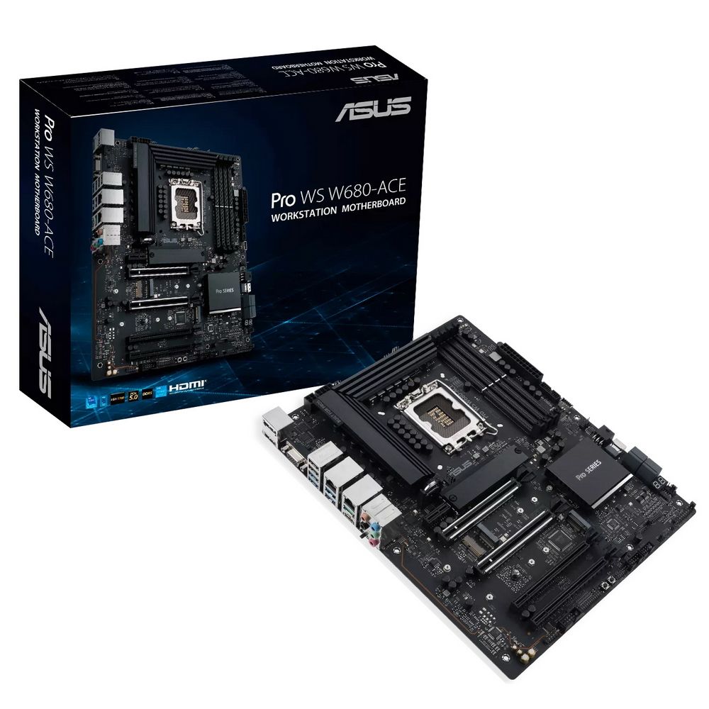 Материнская плата ASUS PRO WS W680-ACE Intel W680 (LGA 1700) ATX motherboard, PCIe® 5.0, DDR5, dual Intel 2.5 Gb Ethernet, three PCIe 4.0 M.2 slots, USB 3.2 Gen 2x2 front panel connector, SlimSAS, SATA 6 Gbps, HDMI®, DisplayPort and VGA