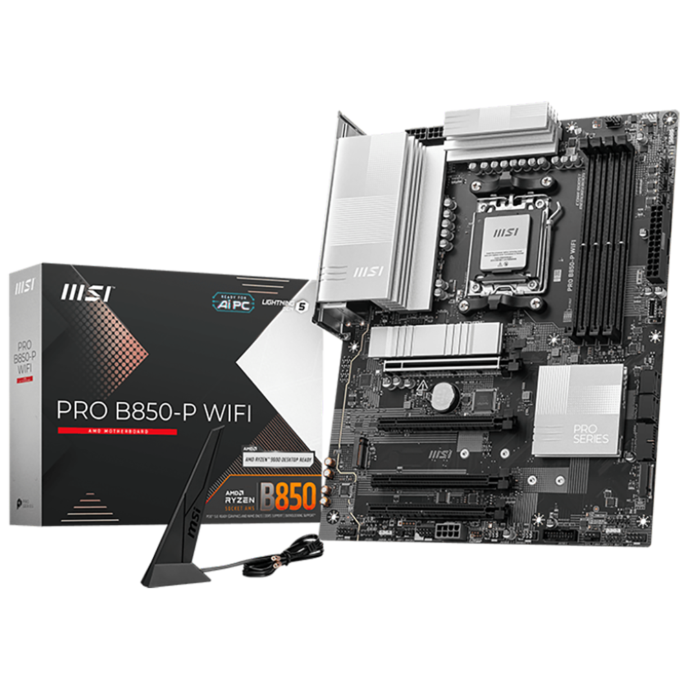 Материнская плата MSI Bad Pack PRO B850-P WIFI B850, AM5, 4*DDR5, 4*PCIEx16, 3*M.2, 3*TypeC, 1*USB3.2Gen2, 5*USB3.2Gen1, 8*USB2.0, 4*SATA3.0, 5G, HDMI, ATX, RTL bp