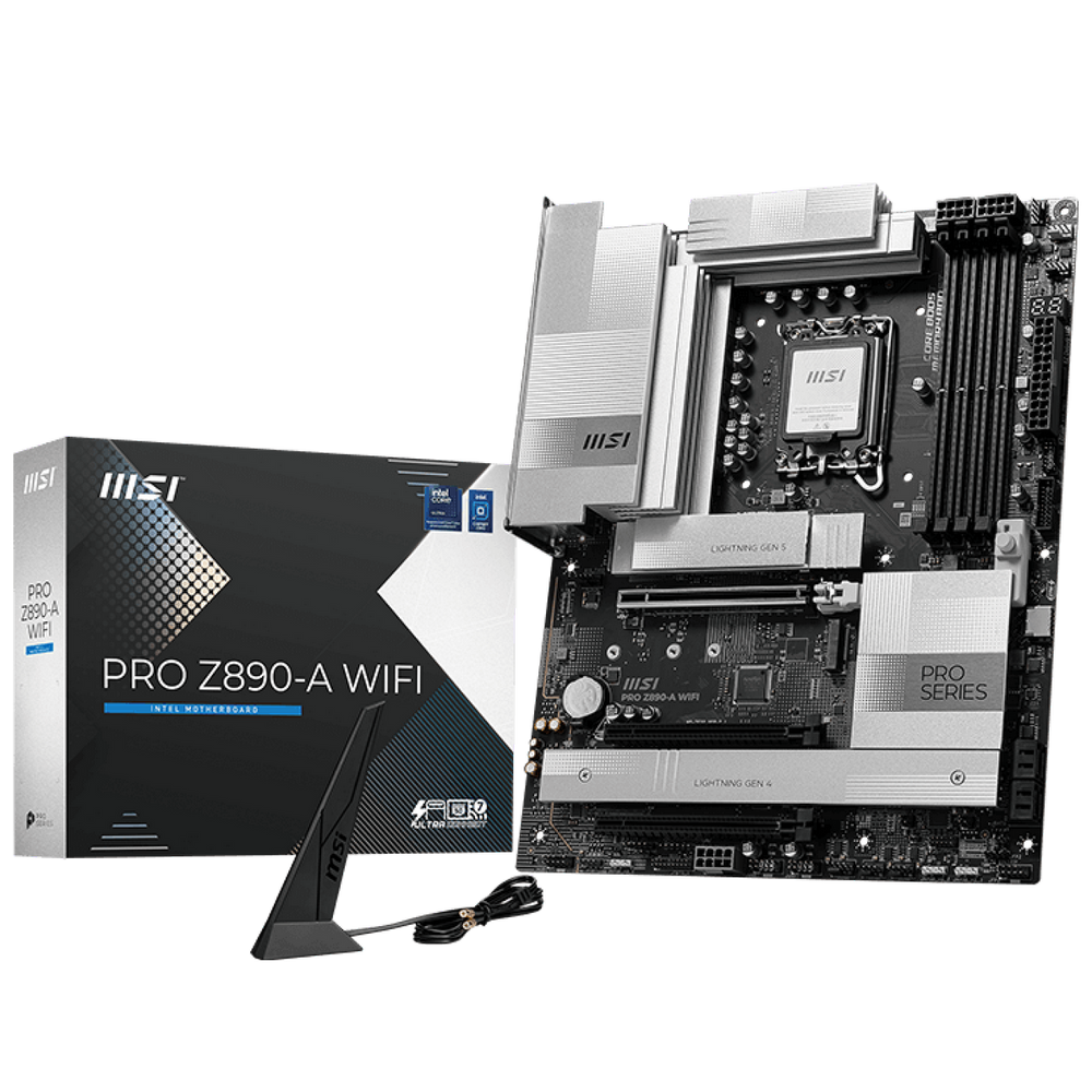 Материнская плата MSI PRO Z890-A WIFI Z890, LGA1851, 4*DDR5, 3*PCIEx16, 4*M.2, 2*TypeC, 3*USB3.2Gen2, 6*USB3.2Gen1, 4*USB2.0, 4*SATA3.0, 5G, 2xType-C(DP), HDMI, ATX, RTL