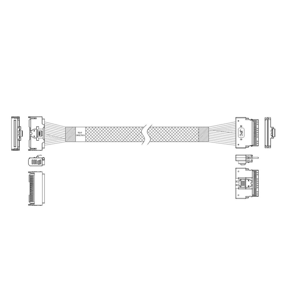 Кабель JPC P7328DN00800-1    Cable MCIO x8 74P (прямой Straight Type)  -TO-  Slimline SAS x8 74P (SFF8654, прямой Straight Type) , 85 Ohm, L:80cm