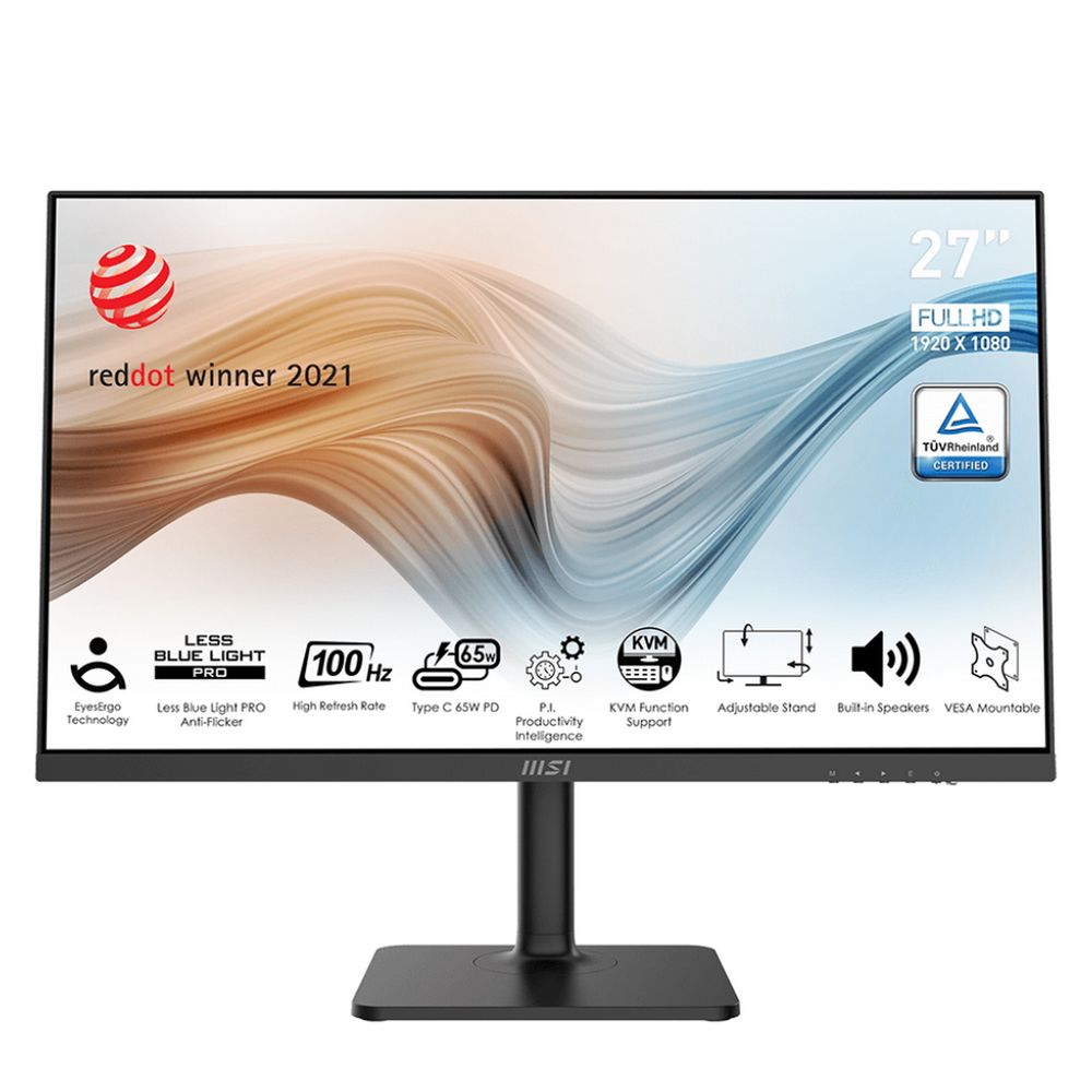 Монитор 27" MSI Modern MD272XP IPS 1920x1080, 100 Гц, 4 мс (GtG), 16:9, 300 кд/м², DisplayPort 1.2a, HDMI 1.4b, USB-C (65 Вт), встроенные динамики (2x3 Вт), Flicker Free, Low Blue Light, Adaptive-Sync, KVM-переключатель, регулировка по высоте, поворотная подставка, портретный режим, черный