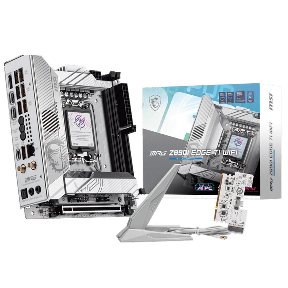 Материнская плата MSI Bad Pack MPG Z890I EDGE TI WIFI Z890, LGA1851, 4*DDR5, 2*PCIEx16, 1*PCIEx1, 5*M.2, 2*TypeC, 4*USB3.2Gen2, 6*USB3.2Gen1, 5*USB2.0, 4*SATA3.0, 5G, 2*Type-C(DP), HDMI, ATX, RTL