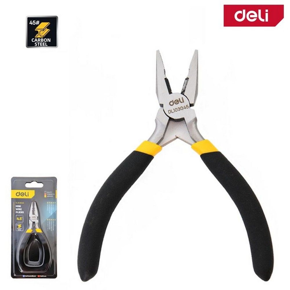 Мини-плоскогубцы Deli DL103045 115 мм, прорезиненная рукоять
