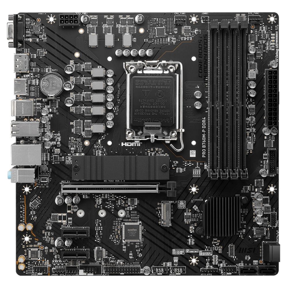 Материнская плата MSI PRO B760M-P DDR4 B760, LGA1700, 4*DDR4, 1*PCIEx16, 2*PCIEx1, 2*M.2, 1*TypeC, , 3*USB3.2Gen1, 8*USB2.0, 4*SATA3.0, 1G, VGA, DP, HDMI, M-ATX, RTL
