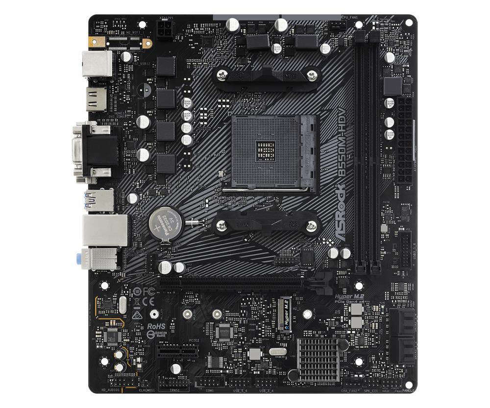 Материнская плата ASRock OEM B550M-HDV, Socket AM4, AMD B550, 2xDDR4-3200, D-SUB+DVI-D+HDMI, 1xPCI-Ex16, 1xPCI-Ex1, 4xSATA3(RAID 0/1/10), 1xM.2, 8 Ch Audio, 1xGLan, (2+4)xUSB2.0, (4+2)xUSB3.2, 1xPS/2, mATX, RTL, (931635) (B550M-HDV||oem)