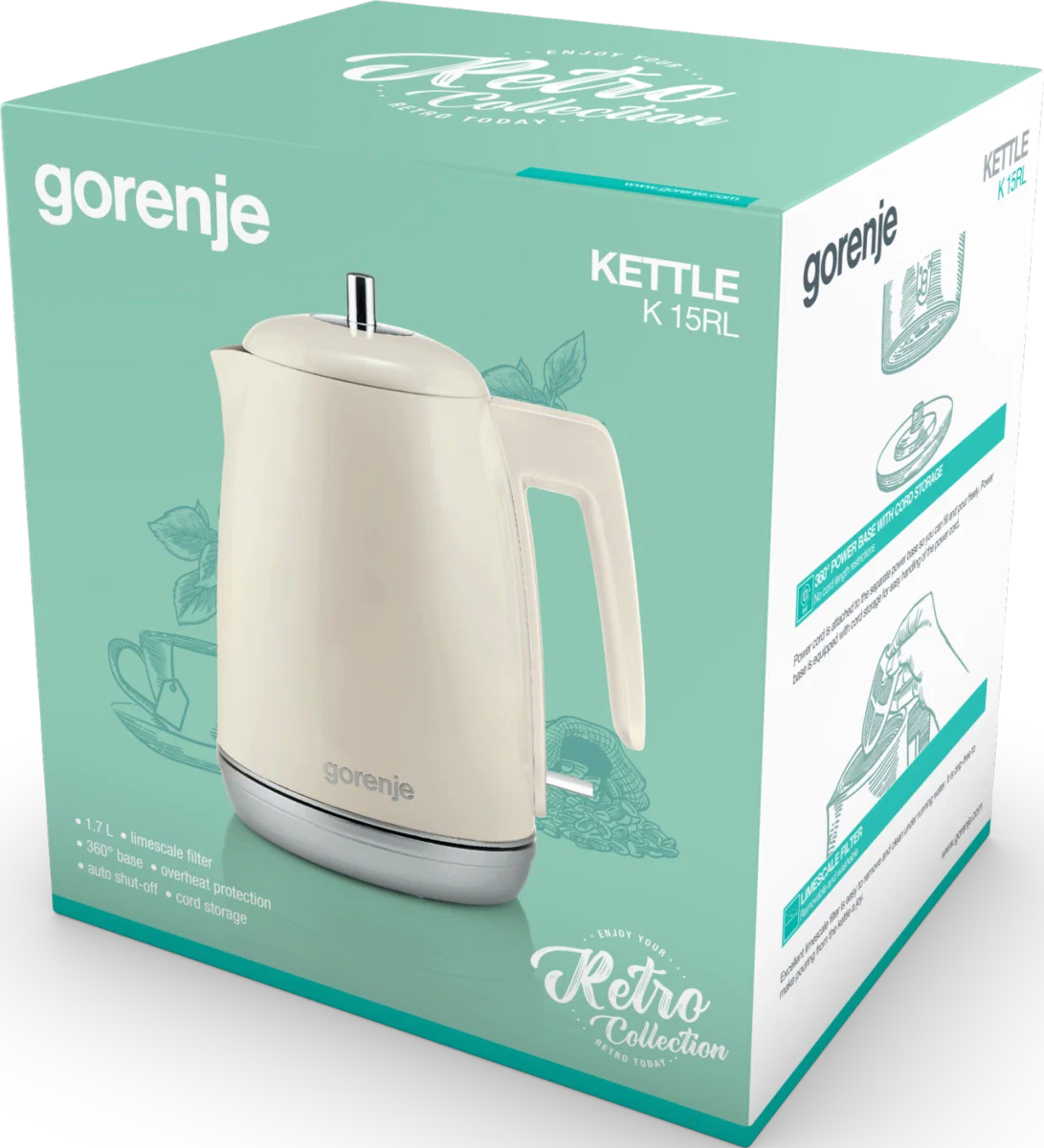 Чайник электрический Gorenje K15RL 1.7л. 2200Вт бежевый корпус: металл/пластик (742730)