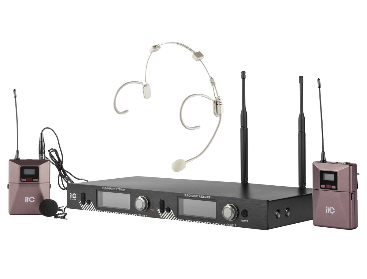 Радиосистема [T-521UW] ITC, UHF двухканальная радиосистема с головным и петличным микрофонами. LCD дисплей. True Diversity. Одновременная работа до 6 каналов