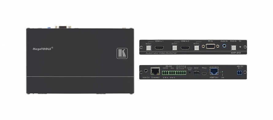 Передатчик Kramer Electronics [DIP-20] HDMI / VGA, стерео аудио, двунаправленный RS-232, IR и Ethernet по витой паре HDBaseT с кнопкой управления Step-In