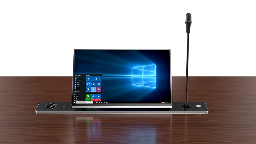 Моторизированный выдвижной монитор Brio Forum Wize Pro [WR-15BF Touch] 15,6" c выдвижным цифровым табло и лифтом для микрофона, наклон 0-16°, цифровая сенсорная кнопка управления, центральное/дистанц.управление, FullHD, сенсорный экран, серебристый