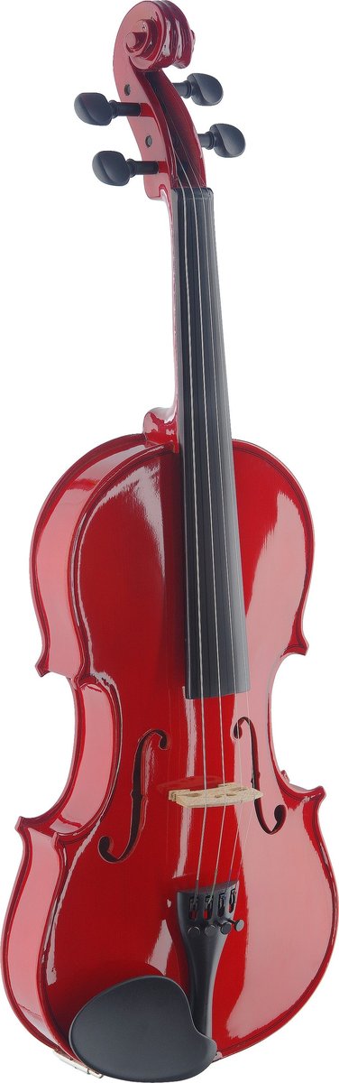 Скрипка STAGG [VN-4/4 TR] размер 4/4, верхняя дека массив ели, нижняя дека и обечайка массив клена, гриф клен, накладка грифа черное дерево, бридж клен, струнодержатель металлический, цвет красный, стандартный мягкий футляр