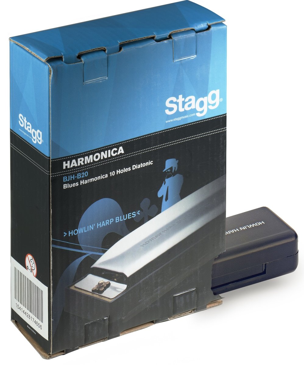Губная гармошка STAGG [BJH-B20 G] блюзовая, строй "соль мажор", 10 диатонических отверстий, 20 тонов, медные пластины 0,9 мм
