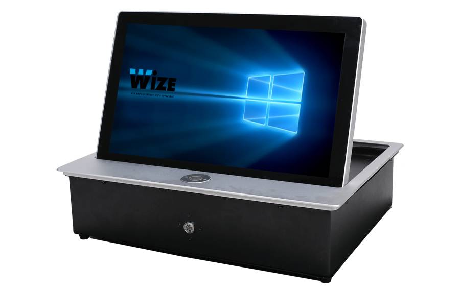 Моторизированный складной монитор Cleo Wize Pro [WR-15CL Touch] 15,6", наклона 0-80°, толщина корпуса 18 мм, габаритные/установочные размеры 429х329х103мм, центральное/дистанц. управление, Full HD,серебр.