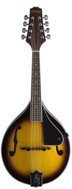 Мандолина STAGG [M40 S] 21 лад, верхняя дека ель, корпус клен, гриф клен, накладка грифа палисандр, бридж палисандр, струнодержатель никелированный с гравировкой, колки Open gear никелированные, цвет Goldburst