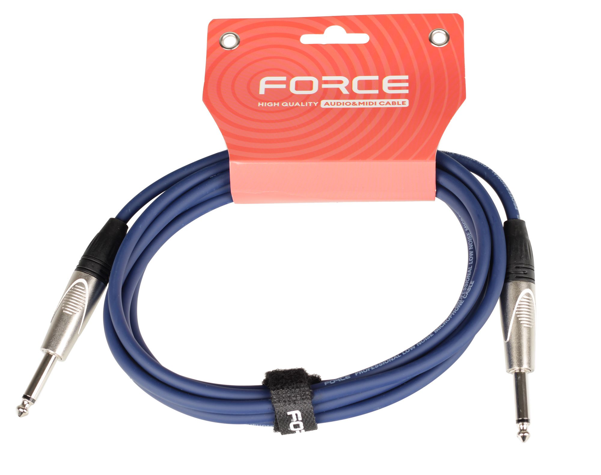 Кабель гитарный FORCE FGC-09/3 BL1/4" TS Jack - 1/4" TS Jack, высококачественный, малошумящий с проводниками из безкислородной меди OFC, диаметр 6 мм, профессиональные металлические разъемы, длина 3 м, цвет синий