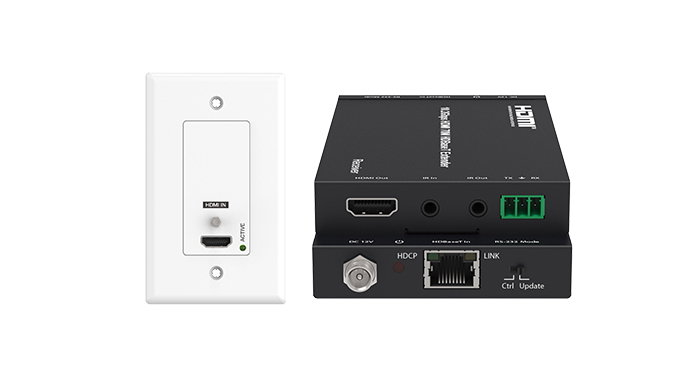 Настенный передатчик HDBaseT Infobit [WP70-T], 1-ганговый. HDMI 2.0 18,0 Гбит/с, 70 м для 1080p, 40 м для 4K/60 Гц, HDCP2.2, PoC, двунаправленный ИК и RS232.