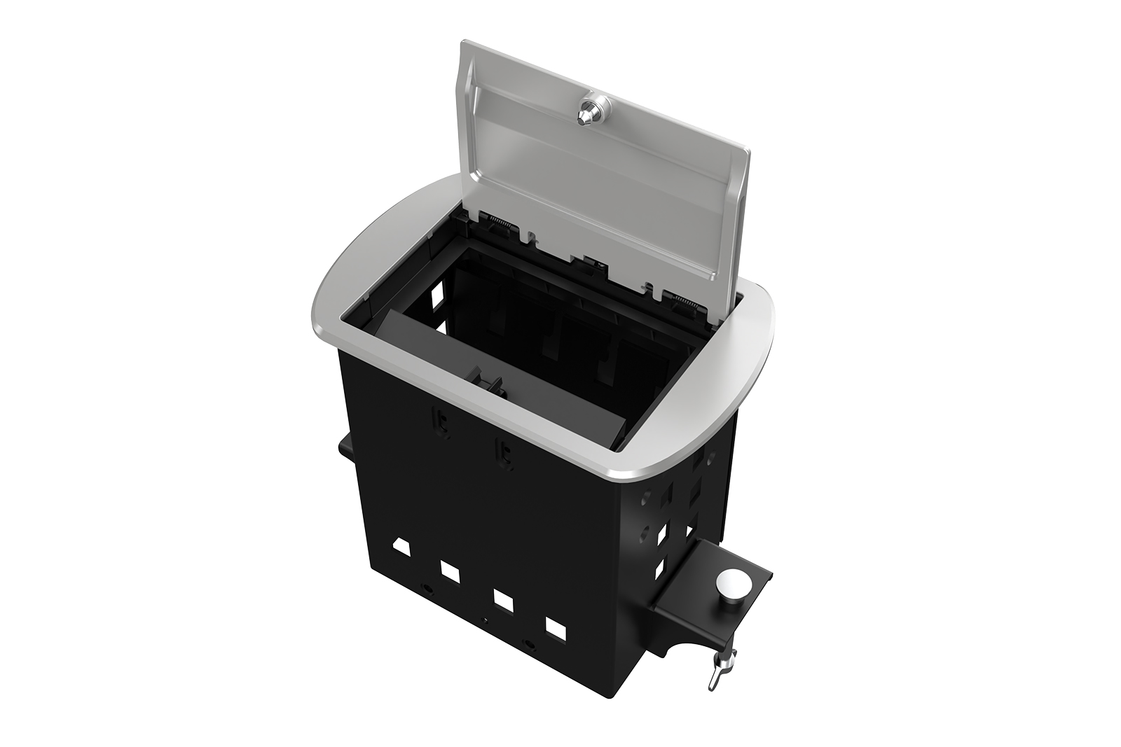 Прямоугольный металлический корпус Wize Pro [WRTS-M-4CBOX-S] серия M, для модульной системы врезного лючка в стол с убирающейся крышкой для установки до 4 модулей-вставок серии М, серебристый