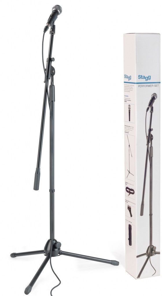 Комплект для исполнителей STAGG [SDM50 SET] кардиоидный динамический микрофон SDM50, стальная стойка типа "журавль" MIS-0822BK высотой 103-166 см, XLR/XLR кабель 6 м SMC6, резиновый держатель микрофона MH-6AH, нейлоновый чехол для микрофона