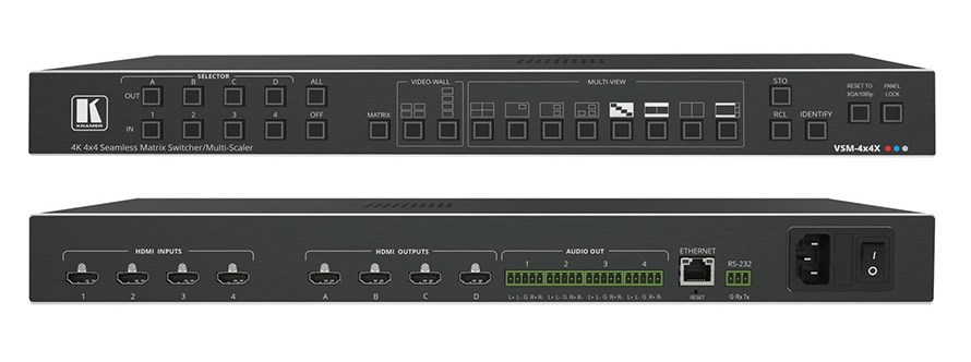 Матричный коммутатор Kramer Electronics [VSM-4x4X] 4x4 HDMI бесподрывный с масштабируемыми выходами; поддержка 4K60 4:4:4