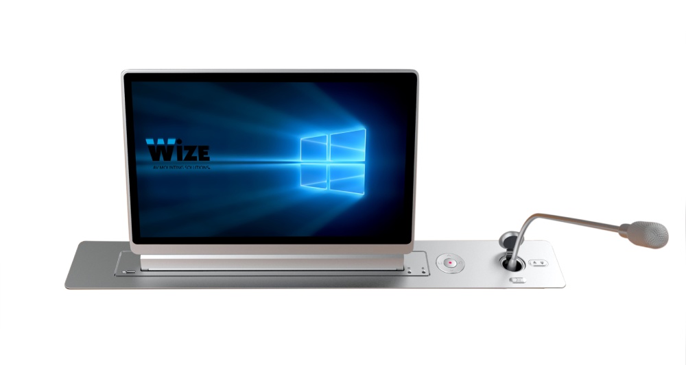 Моторизированный выдвижной монитор Genuis Voice Wize Pro [WR-17GV Touch] 17,3" с лифтом для микрофона, наклон 0-30°, толщина корпуса 9мм, габаритные/установочные размеры 690х95х724/684х87мм, центральное/дистанц. управление, Full HD,черный