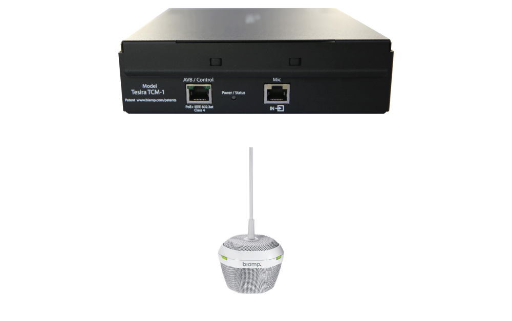 Микрофон BIAMP [Parle/TesiraTCM-1(White)] подвесной, технология Beamtracking(AVB); 3 зоны по 120°; LED mute индикаторы; 2хRJ45(доп.для подключения TCM-1EX к plenum box).2-pin 3.5 mm Phoenix.PoE.Макс.расстояние м/д mic:10м. Кабель:3м.Цвет:белый.