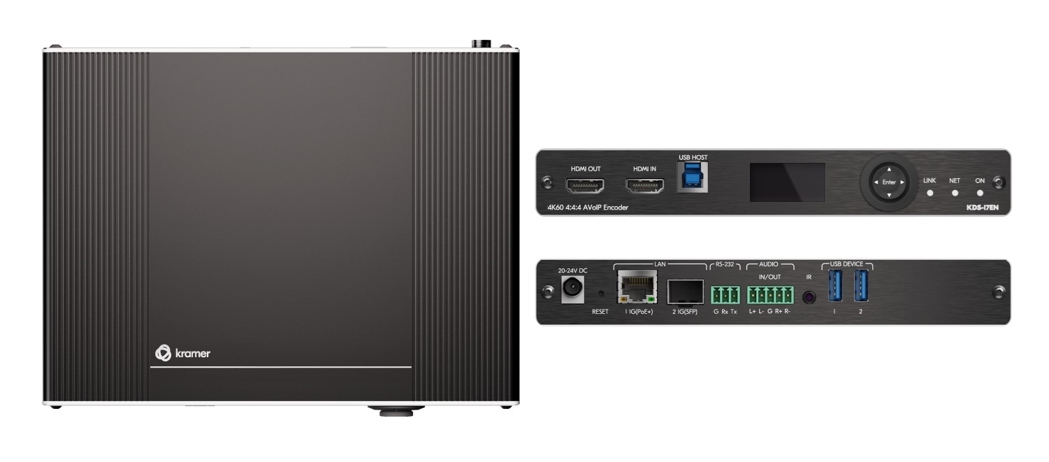 Кодер и передатчик в сеть Ethernet видео HD Kramer Electronics [KDS-17EN] RS-232, ИК, USB; поддержка 4K60 Гц 4:4:4, PoE, JPEG2000