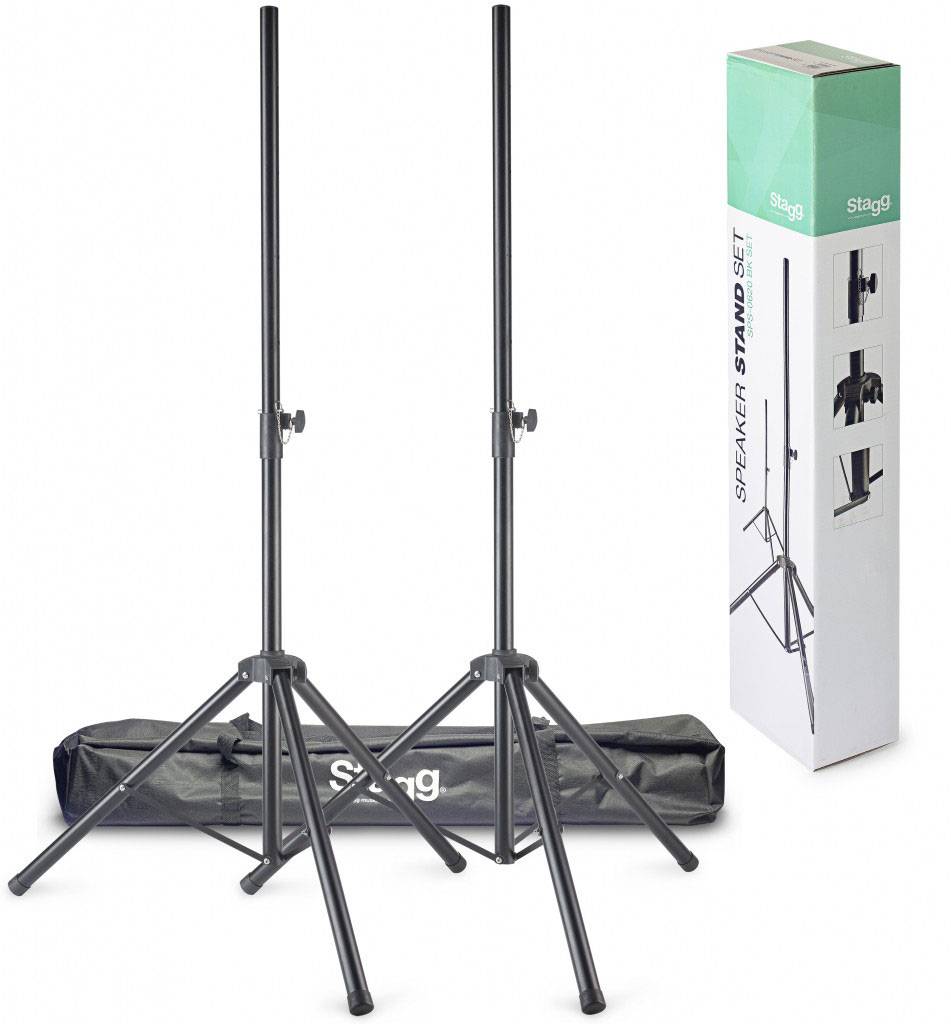 Комплект стоек STAGG [SPS-0620 BK SET] 2 стойки для акустических систем, 2-х секционные, стальная складная конструкция с основанием трипод, высота 113-175 см, максимальная нагрузка 50 кг, диаметр трубок 35/41 мм, вес 2,4 кг, цвет черный