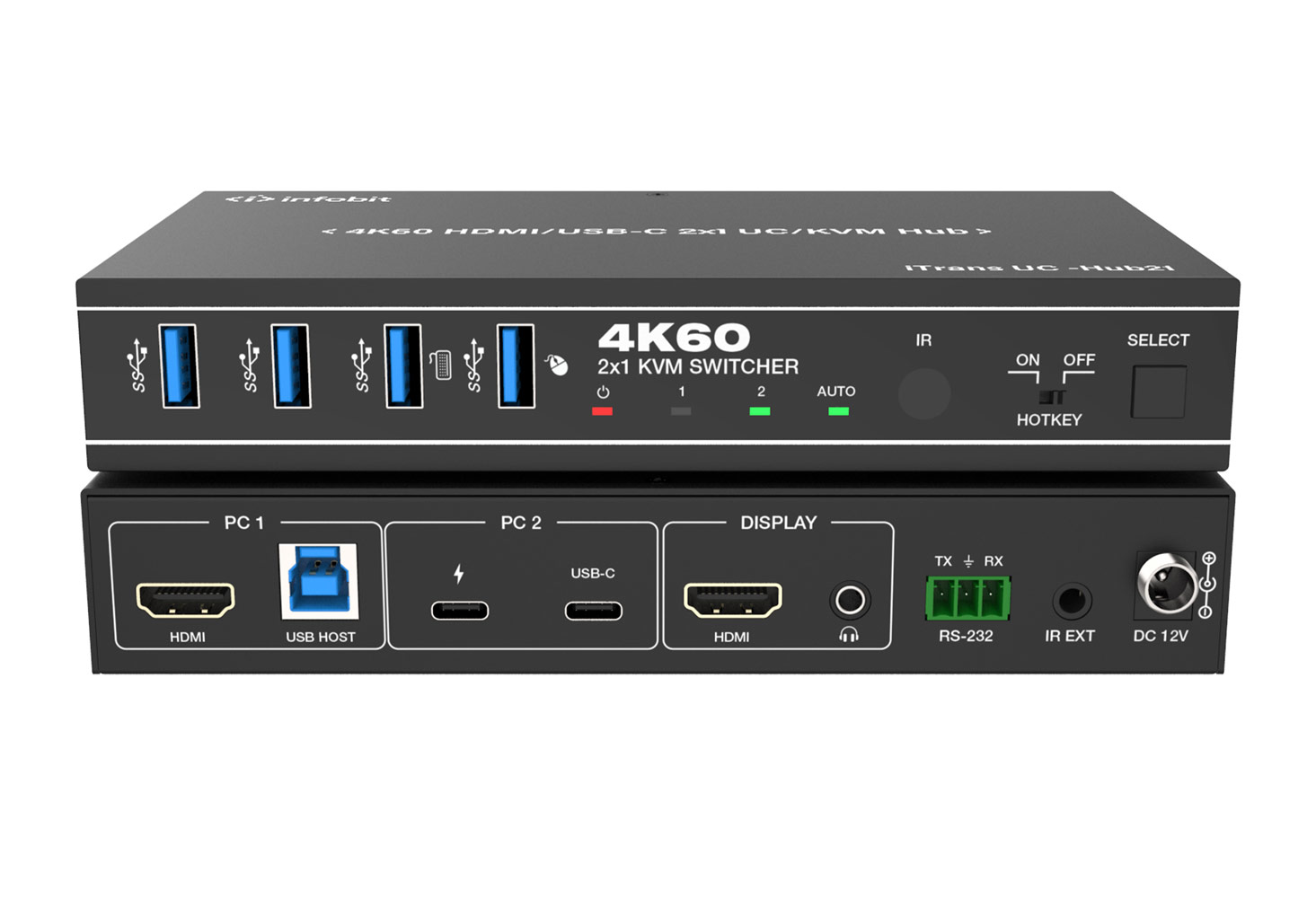 Коммутатор Infobit [iTrans UC-Hub21] 4K60 18 Гбит/с HDMI/USB-C 2x1 UC/KVM