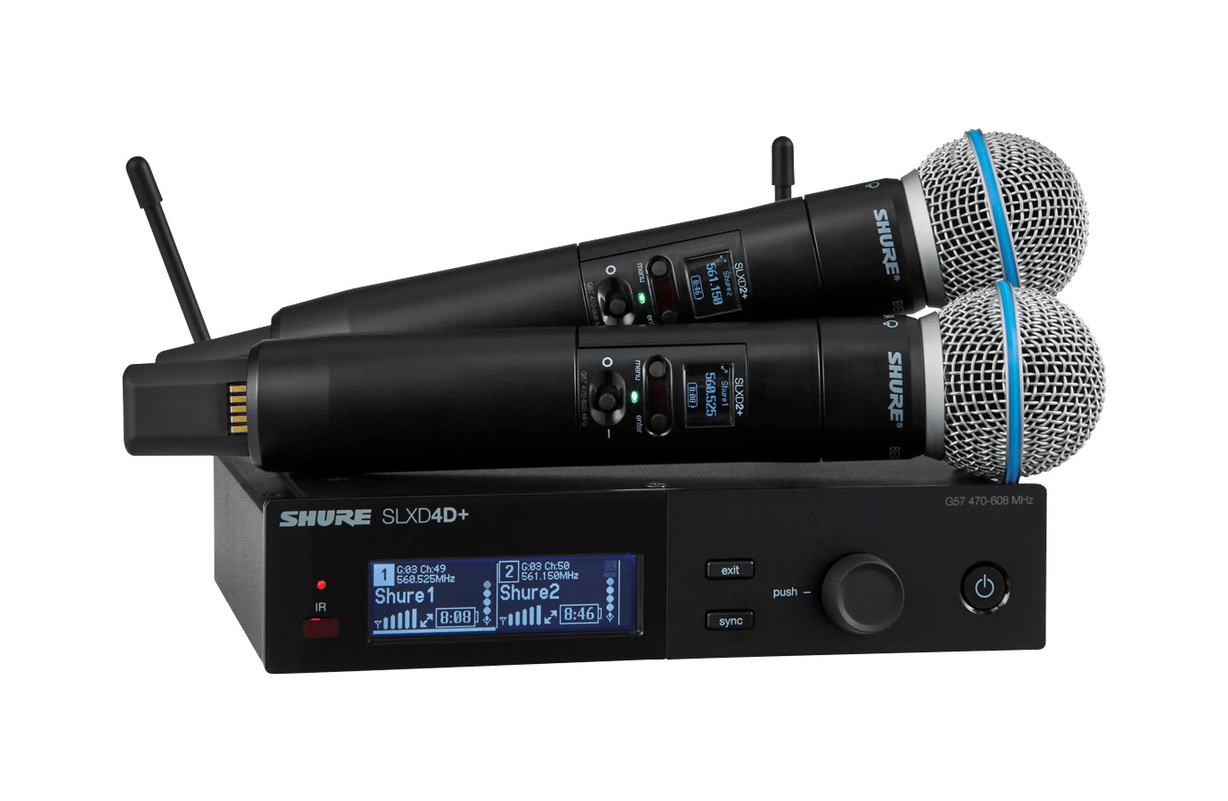 SLXD24D+E/B58-G65. Двухканальная цифровая радиосистема Shure с 2 ручными передатчиками Beta58A, 470-606 МГц