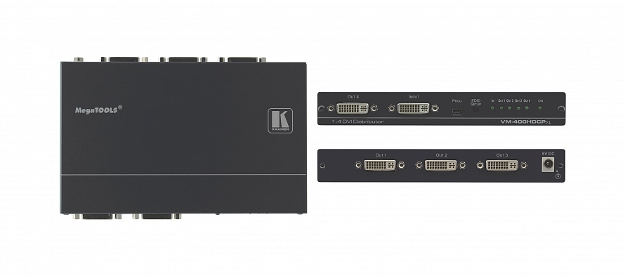 Усилитель-распределитель Kramer Electronics VM-400HDCPXL 1:4 DVI; интерфейс DVI-I, поддержка 4K60 4:2:0