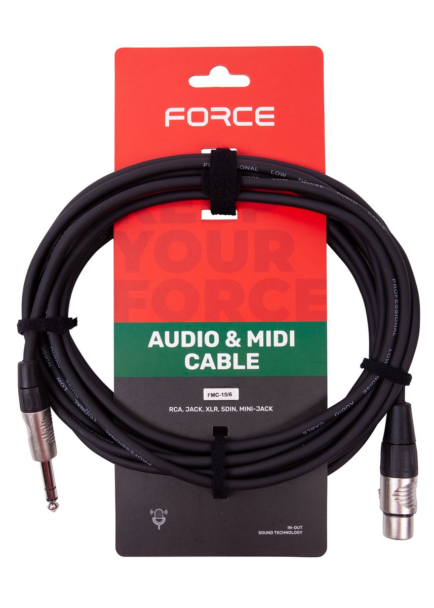 Кабель микрофонный FORCE FMC-15/6, 6.35mm TRS (M) - XLR (F), 6м