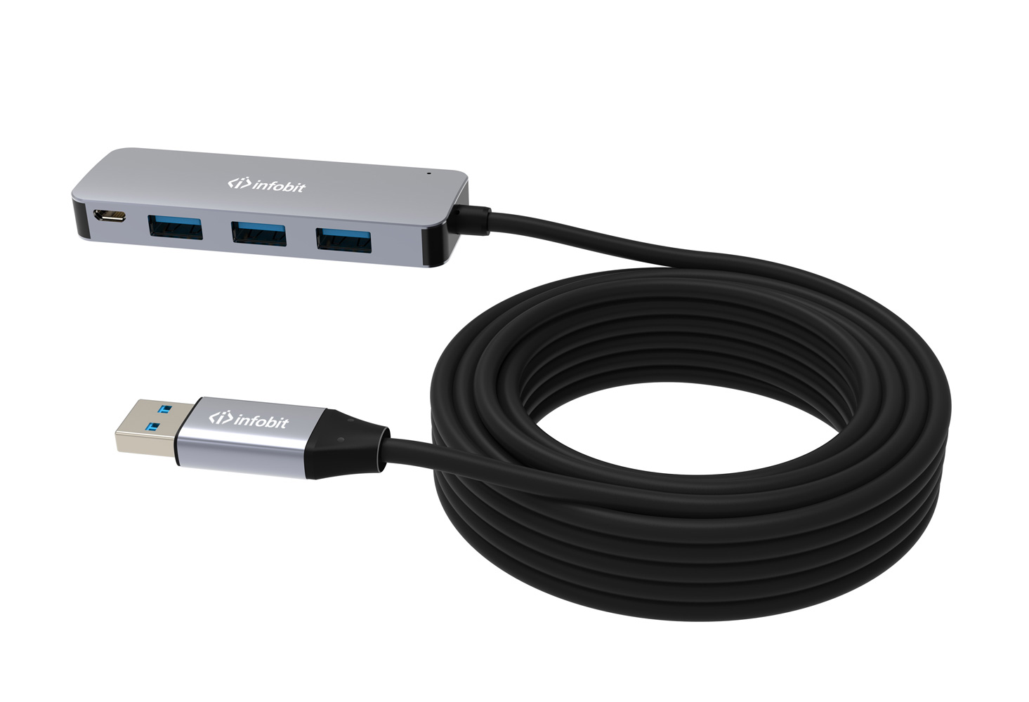 Активный концентратор USB 3.0 [iCable- USB-ACC-H14] на медном кабеле, 4 порта USB A 3.0, с блоком питания Micro USB, 10 метров