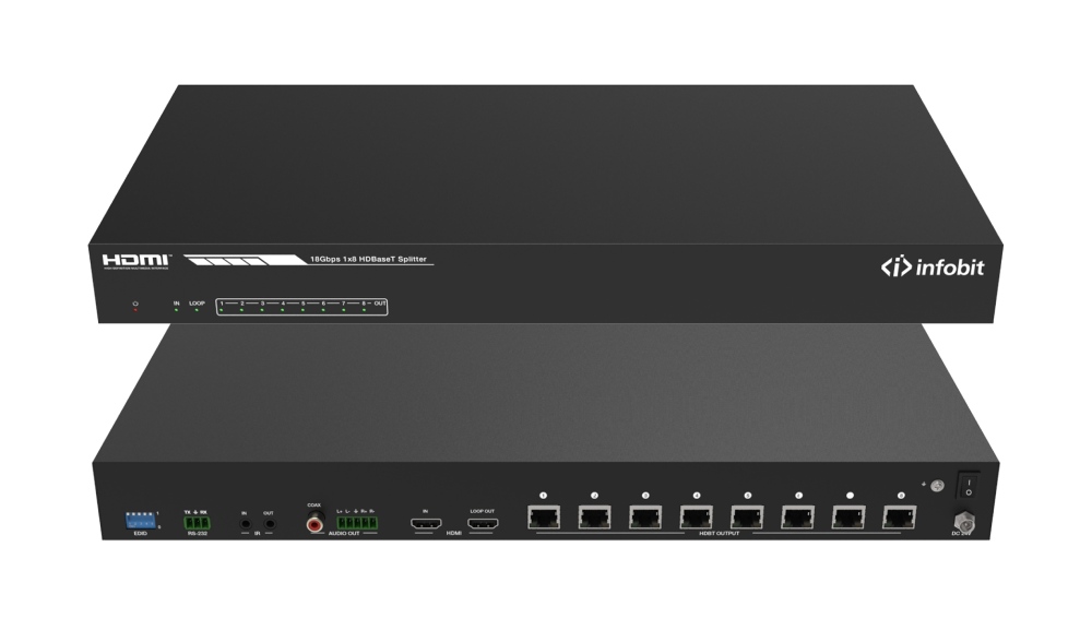 Усилитель - распределитель Infobit [iSwitch 108H150] 1х8 HDBT 4K60 до 150 м.(приемники в комплекте)