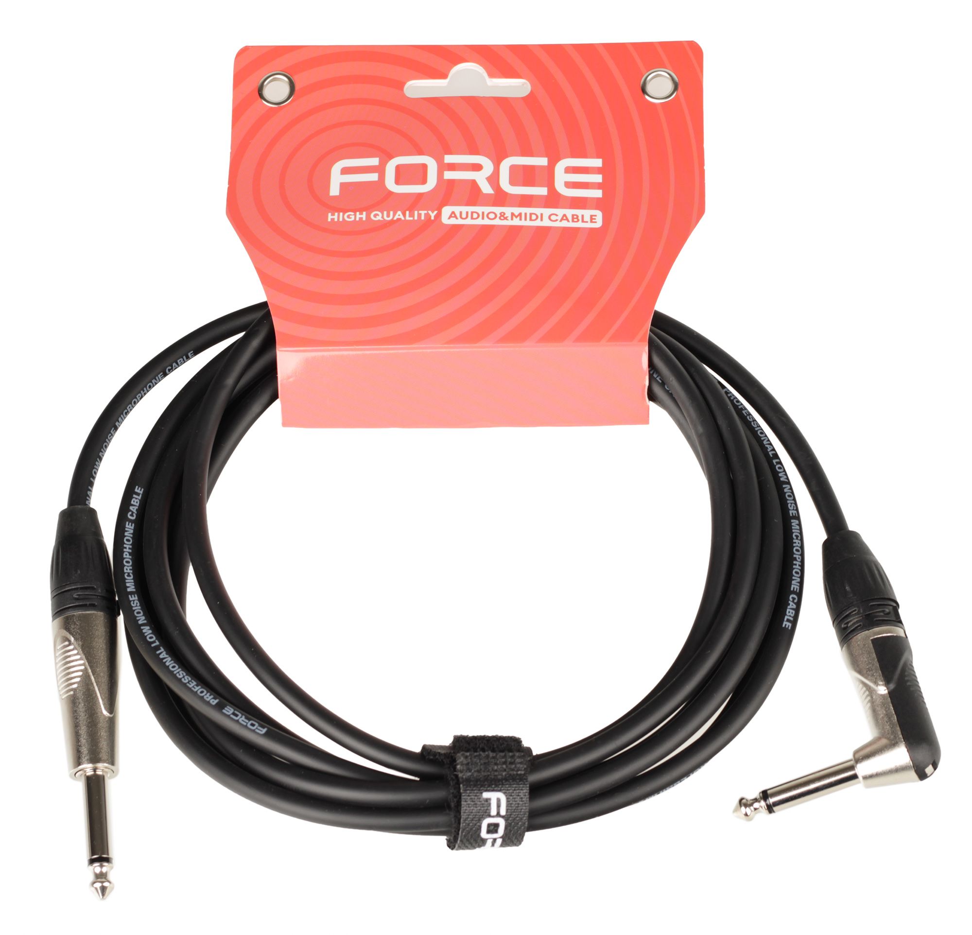 Кабель гитарный FORCE FGC-09/3L, Jack 6.3 мм угловой - Jack 6.3 мм, 3 м, черный