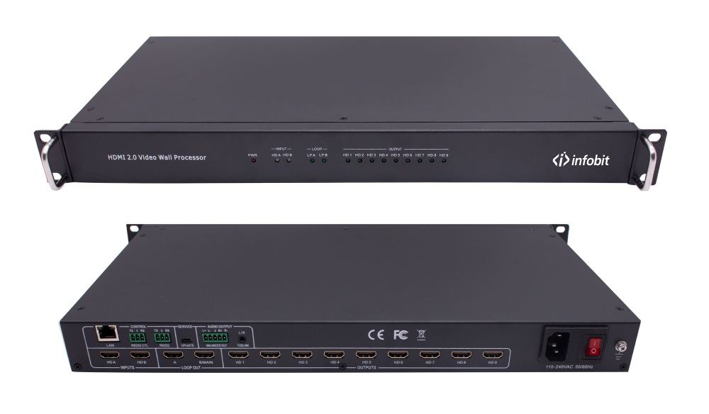 Контроллер видеостены 4K60 HDMI Infobit [iWall 209], 2 входа HDMI, 9 выходов HDMI, с режимом матрицы.