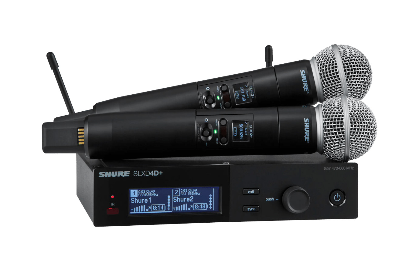 Цифровая двухканальная радиосистема SHURE [SLXD24D+E/58-G65] с ручными передатчиками SM58, 470 - 606 МГц
