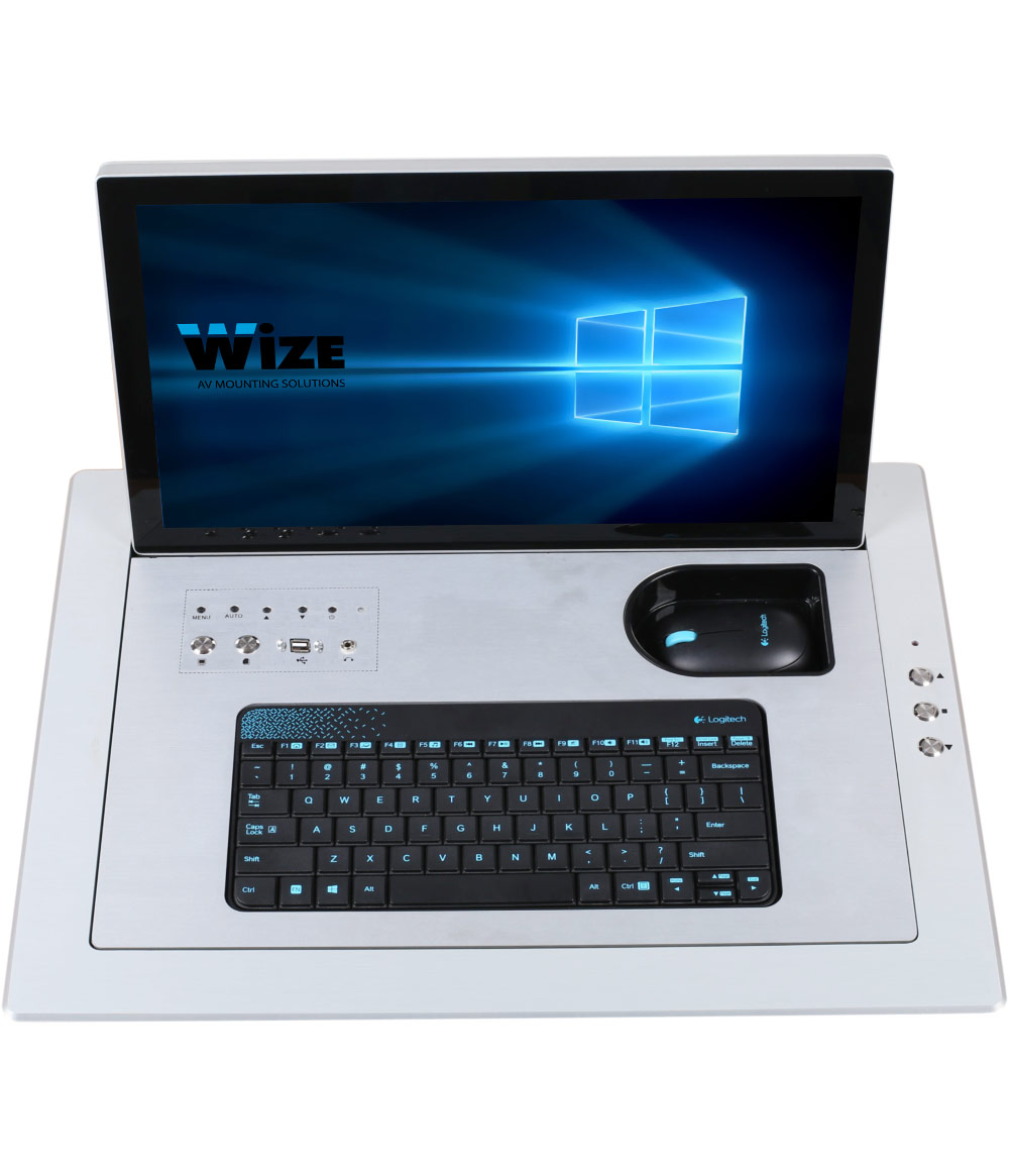 Моторизированный складной монитор Falcon Wize Pro [WR-17FL Touch] 17,3" с клавиатурой и мышью, наклон 110°, толщина корпуса 11 мм, габаритные/установочные размеры мм, центральное/дистанц. управление, Full HD,серебр.