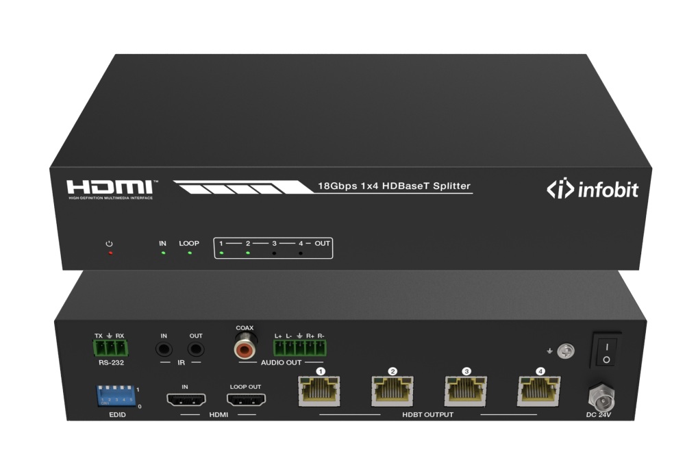Усилитель - распределитель Infobit [iSwitch 104H150] 1х4 HDBT 4K60 до 150 м. (приемники в комплекте)