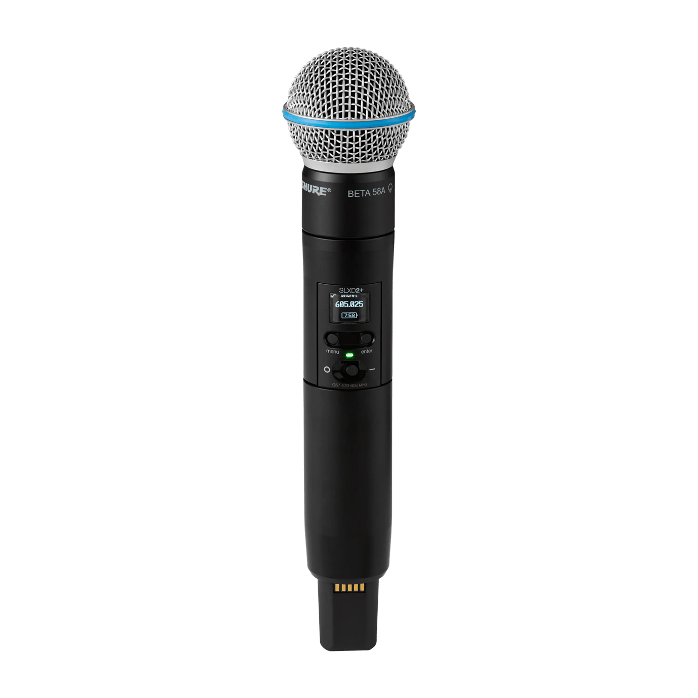 SLXD2+/B58=-G65. Цифровой ручной передатчик Shure с капсюлем микрофона Beta58A, 470-606 МГц