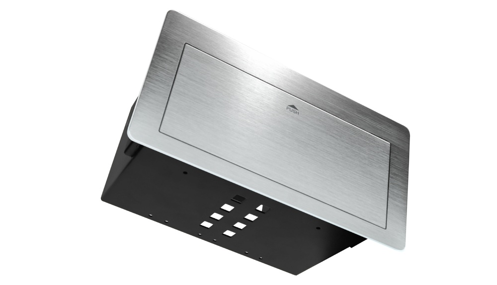 Металлический корпус Wize Pro [WRTS-11BOX-S] для модульной системы врезного лючка на 9 модулей в стол с убирающейся крышкой, предустановленная рамка, серебристый
